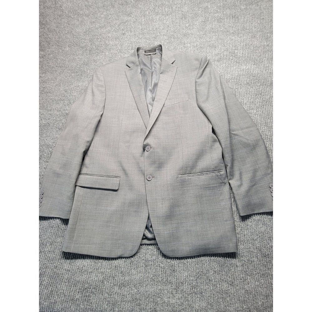 Michael Strahan Collection Mens 44L Blazer Grey Blue‎ Glen Plaid Wool Blend Suit